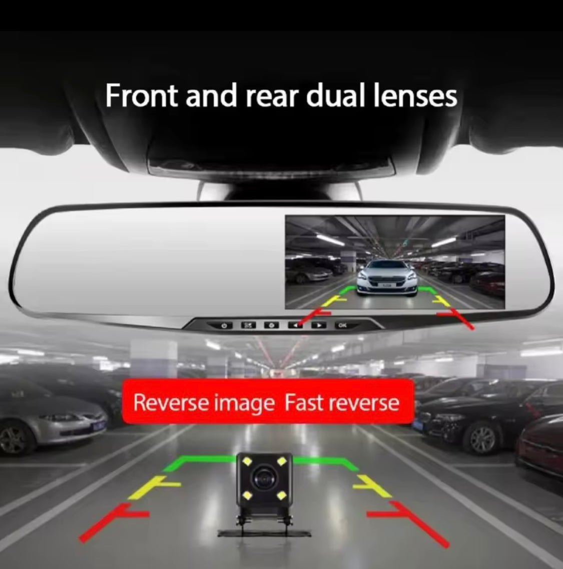 مرآة سيارة ذكية بكاميرا أمامية وخلفية 🚗📷